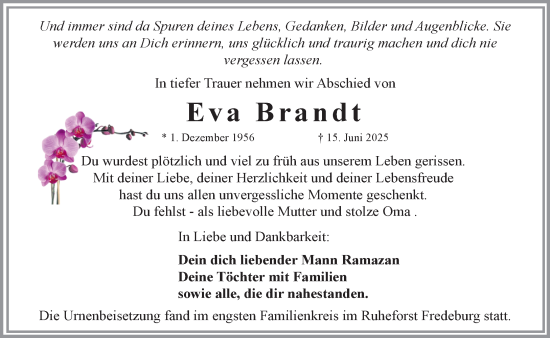 Traueranzeige von Eva Brandt von MARKT Ratzeburg/Mölln