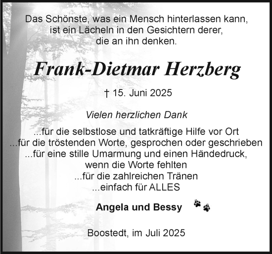 Traueranzeige von Frank-Dietmar Herzberg von Holsteinischer Courier