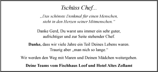 Traueranzeige von Gerd  von Husumer Nachrichten, Nordfriesland Tageblatt