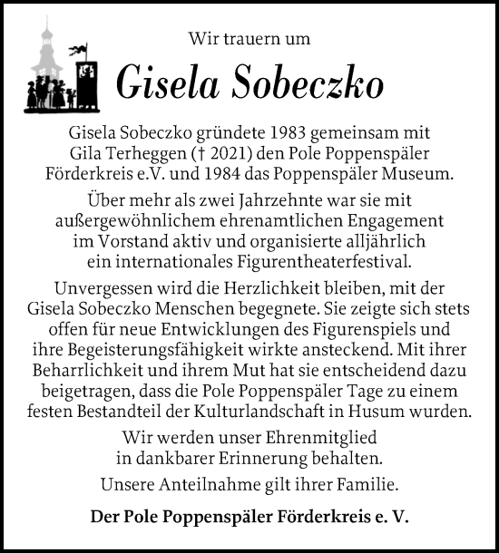 Traueranzeige von Gisela Sobeczko von Husumer Nachrichten, Nordfriesland Tageblatt