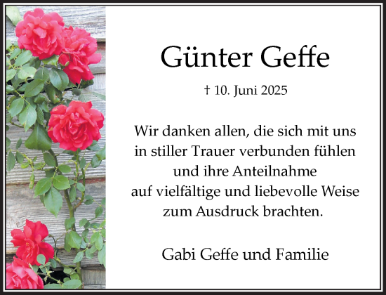 Traueranzeige von Günter Geffe von MARKT Bad Oldesloe/Reinfeld und Stormarner Tageblatt