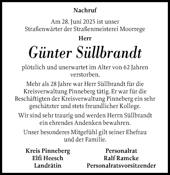 Traueranzeige von Günter Süllbrandt von A. Beig Gesamtausgabe