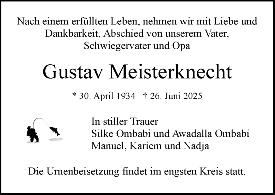 Traueranzeige von Gustav Meisterknecht von MARKT Ratzeburg/Mölln