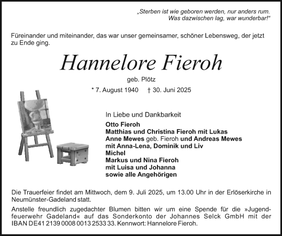 Traueranzeige von Hannelore Fieroh von Holsteinischer Courier
