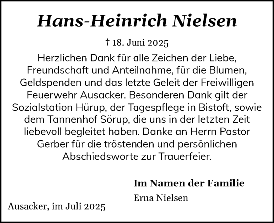 Traueranzeige von Hans-Heinrich Nielsen von Flensburger Tageblatt