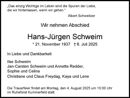 Traueranzeige von Hans-Jürgen Schweim von Elmshorner Nachrichten, Barmstedter Zeitung