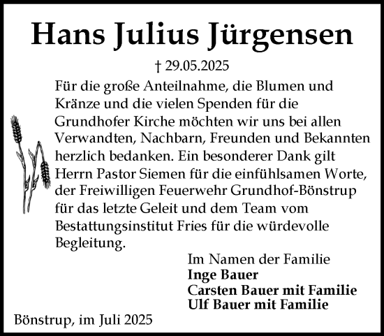 Traueranzeige von Hans Julius Jürgensen von Flensburger Tageblatt