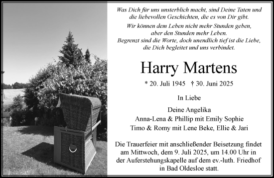 Traueranzeige von Harry Martens von MARKT Bad Oldesloe/Reinfeld und Stormarner Tageblatt