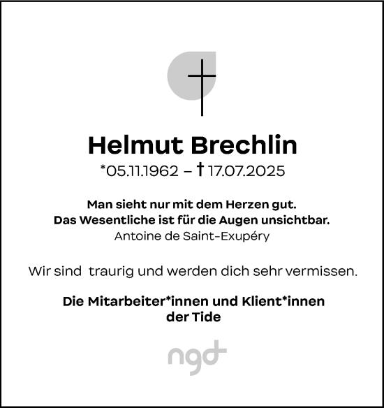 Traueranzeige von Helmut Brechlin von Schleswig-Holsteinische Landeszeitung