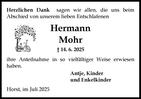 Traueranzeige von Hermann Mohr von Elmshorner Nachrichten, Barmstedter Zeitung