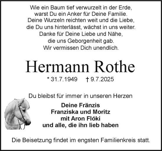 Traueranzeige von Hermann Rothe von Holsteinischer Courier