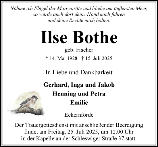 Traueranzeige von Ilse Bothe von Eckernförder Zeitung