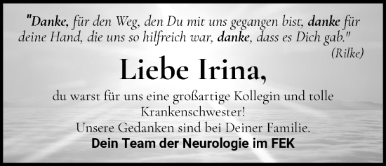 Traueranzeige von Irina  von Holsteinischer Courier