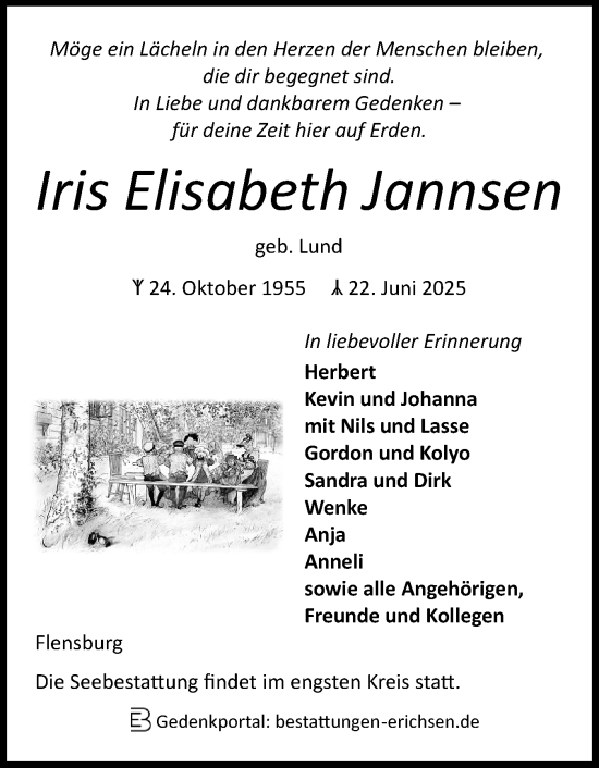 Traueranzeige von Iris Elisabeth Jannsen von Flensburger Tageblatt