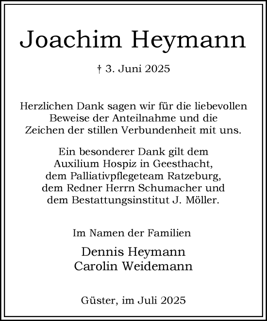 Traueranzeige von Joachim Heymann von Wochenend Anzeiger