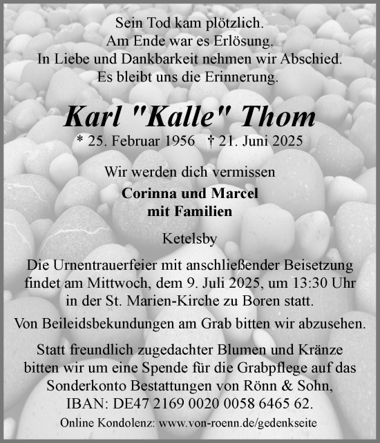 Traueranzeige von Karl Thom von Schleswiger Nachrichten, Schlei-Bote