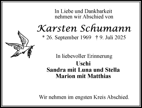Traueranzeige von Karsten Schumann von MARKT Bad Oldesloe/Reinfeld, MARKT Ahrensburg/Bargteheide/Trittau und Stormarner Tageblatt