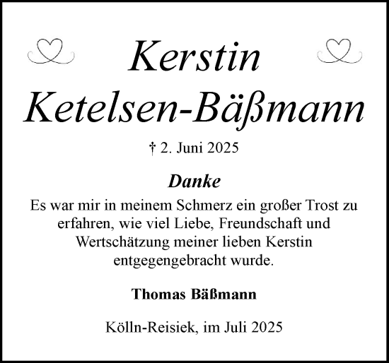 Traueranzeige von Kerstin Ketelsen-Bäßmann von Elmshorner Nachrichten, Barmstedter Zeitung