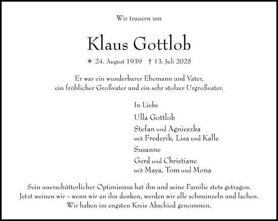Traueranzeige von Klaus Gottlob von MARKT Ahrensburg/Bargteheide/Trittau und Stormarner Tageblatt