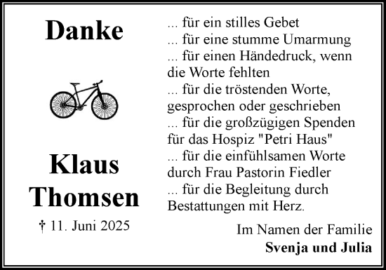Traueranzeige von Klaus Thomsen von Flensburger Tageblatt
