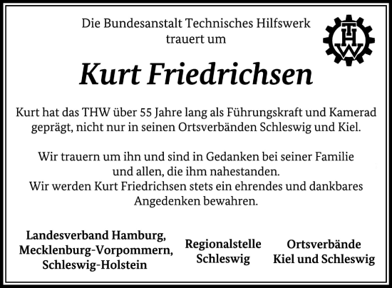 Traueranzeige von Kurt Friedrichsen von Schleswiger Nachrichten, Schlei-Bote