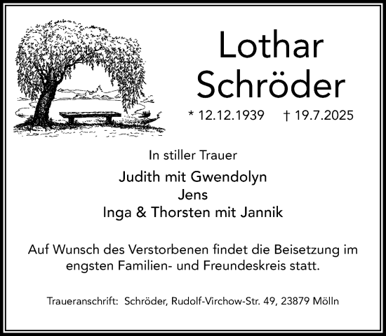 Traueranzeige von Lothar Schröder von MARKT Ratzeburg/Mölln