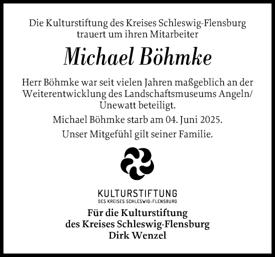Traueranzeige von Michael Böhmke von Flensburger Tageblatt, Schleswiger Nachrichten, Schlei-Bote