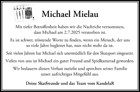 Traueranzeige von Michael Mielau von MARKT Bad Oldesloe/Reinfeld und Stormarner Tageblatt