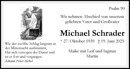 Traueranzeige von Michael Schrader von Sylter Rundschau