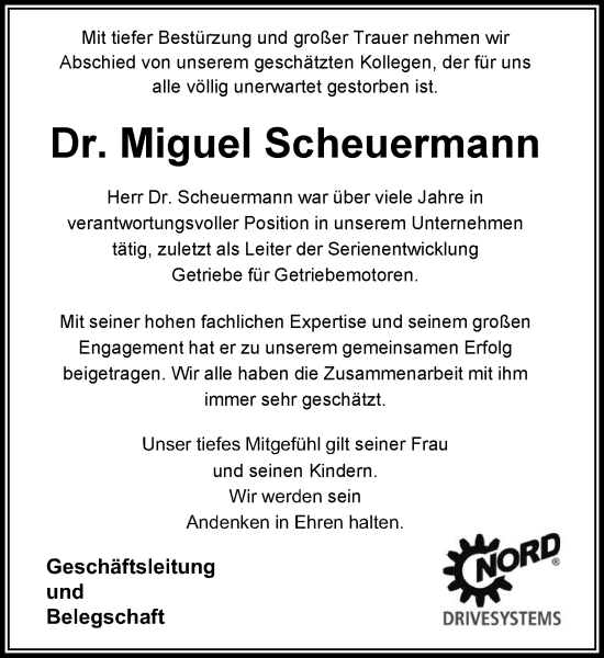 Traueranzeige von Miguel Scheuermann von MARKT Ahrensburg/Bargteheide/Trittau und Stormarner Tageblatt