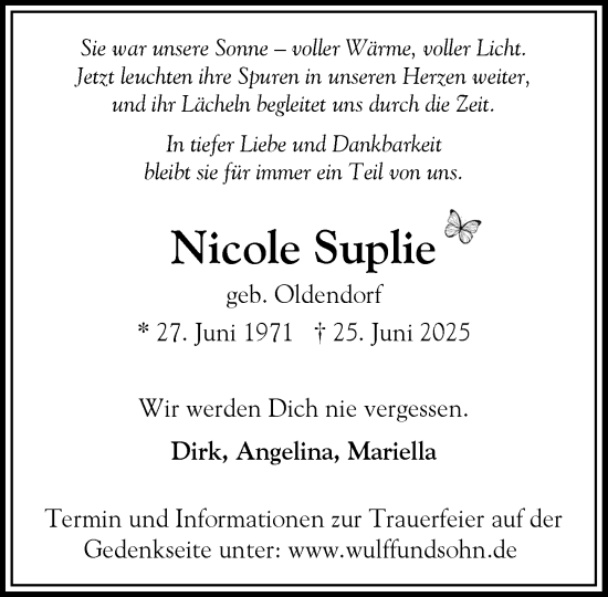 Traueranzeige von Nicole Suplie von Umschau