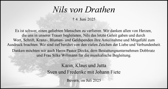 Traueranzeige von Nils von Drathen von Elmshorner Nachrichten, Barmstedter Zeitung