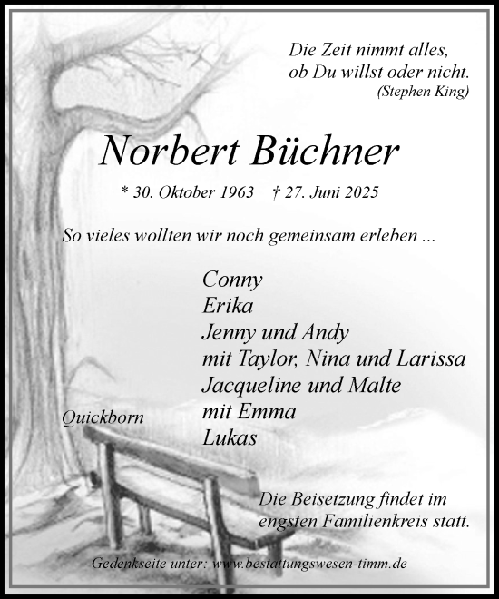 Traueranzeige von Norbert Büchner von Umschau