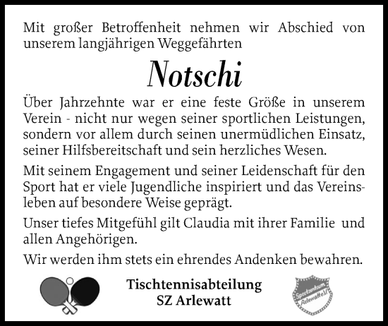 Traueranzeige von Notschi  von Husumer Nachrichten, Nordfriesland Tageblatt