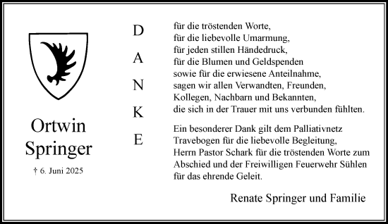 Traueranzeige von Ortwin Springer von MARKT Bad Oldesloe/Reinfeld und Stormarner Tageblatt