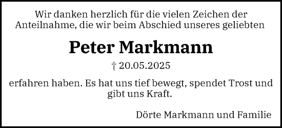 Traueranzeige von Peter Markmann von Flensburger Tageblatt