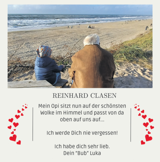 Traueranzeige von Reinhard Clasen von MARKT Ratzeburg/Mölln
