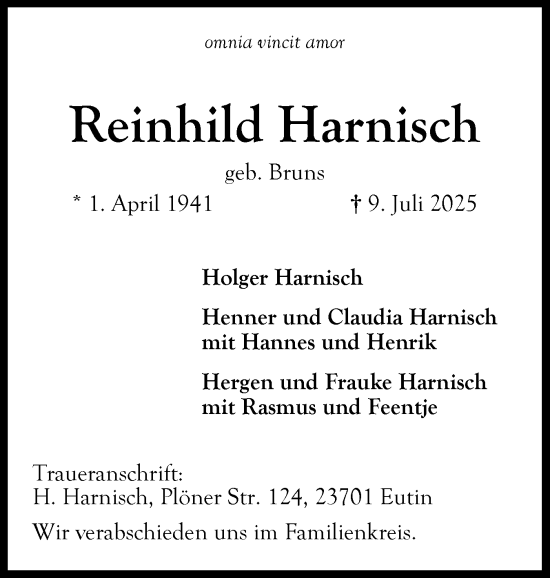 Traueranzeige von Reinhild Harnisch von Ostholsteiner Anzeiger