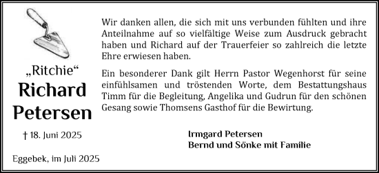 Traueranzeige von Richard Petersen von Flensburger Tageblatt