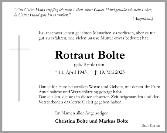 Traueranzeige von Rotraut Bolte von Umschau