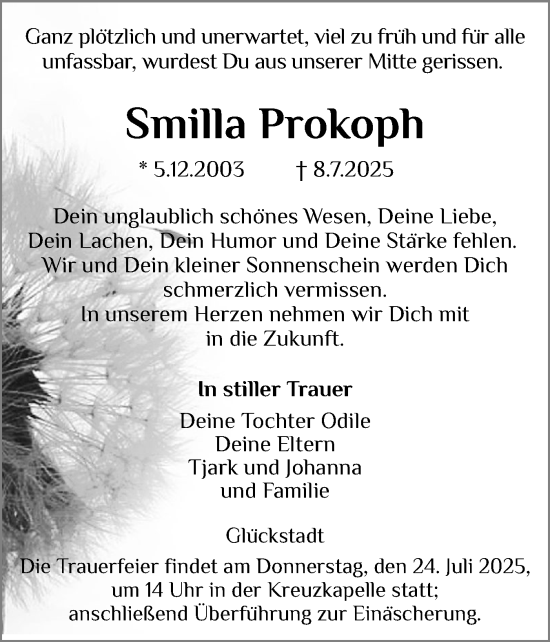 Traueranzeige von Smilla Prokoph von Norddeutsche Rundschau, Wilstersche Zeitung, Glückstädter Fortuna
