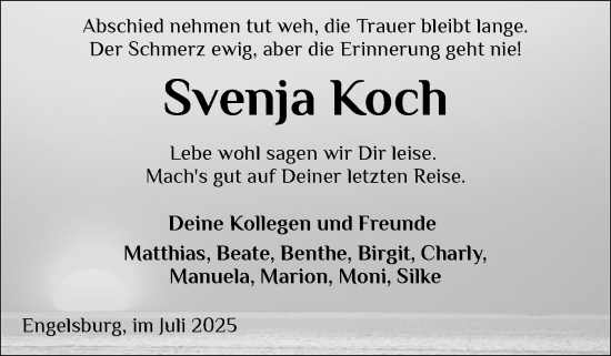 Traueranzeige von Svenja Koch von Husumer Nachrichten, Nordfriesland Tageblatt