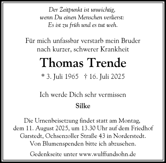 Traueranzeige von Thomas Trende von Heimatspiegel