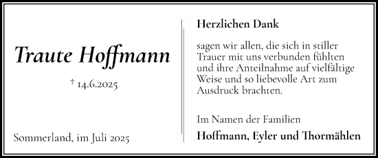 Traueranzeige von Traute Hoffmann von Region Steinburg-Elmshorn
