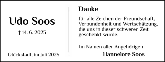 Traueranzeige von Udo Soos von Norddeutsche Rundschau, Wilstersche Zeitung, Glückstädter Fortuna