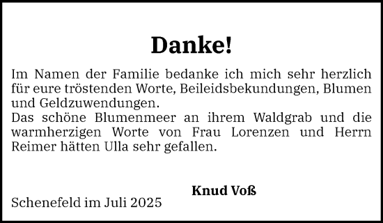 Traueranzeige von Ulla  von Norddeutsche Rundschau, Wilstersche Zeitung, Glückstädter Fortuna