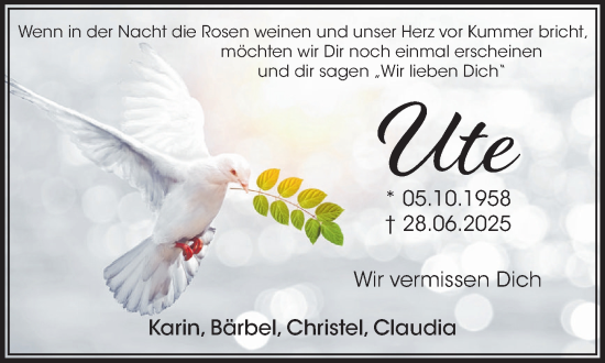 Traueranzeige von Ute  von Wochenend Anzeiger