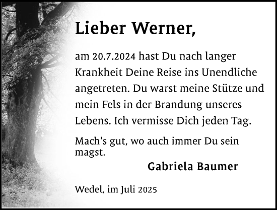 Traueranzeige von Werner  von Wedel-Schulauer Tageblatt, tip Wedel-Schulauer Tageblatt, tip Rissener Rundschau