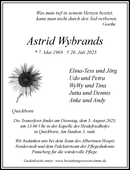 Traueranzeige von Astrid Wybrands von Umschau