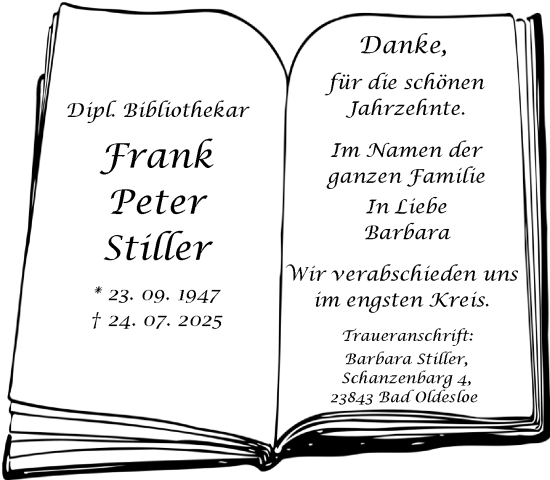 Traueranzeige von Frank Stiller von MARKT Bad Oldesloe/Reinfeld und Stormarner Tageblatt